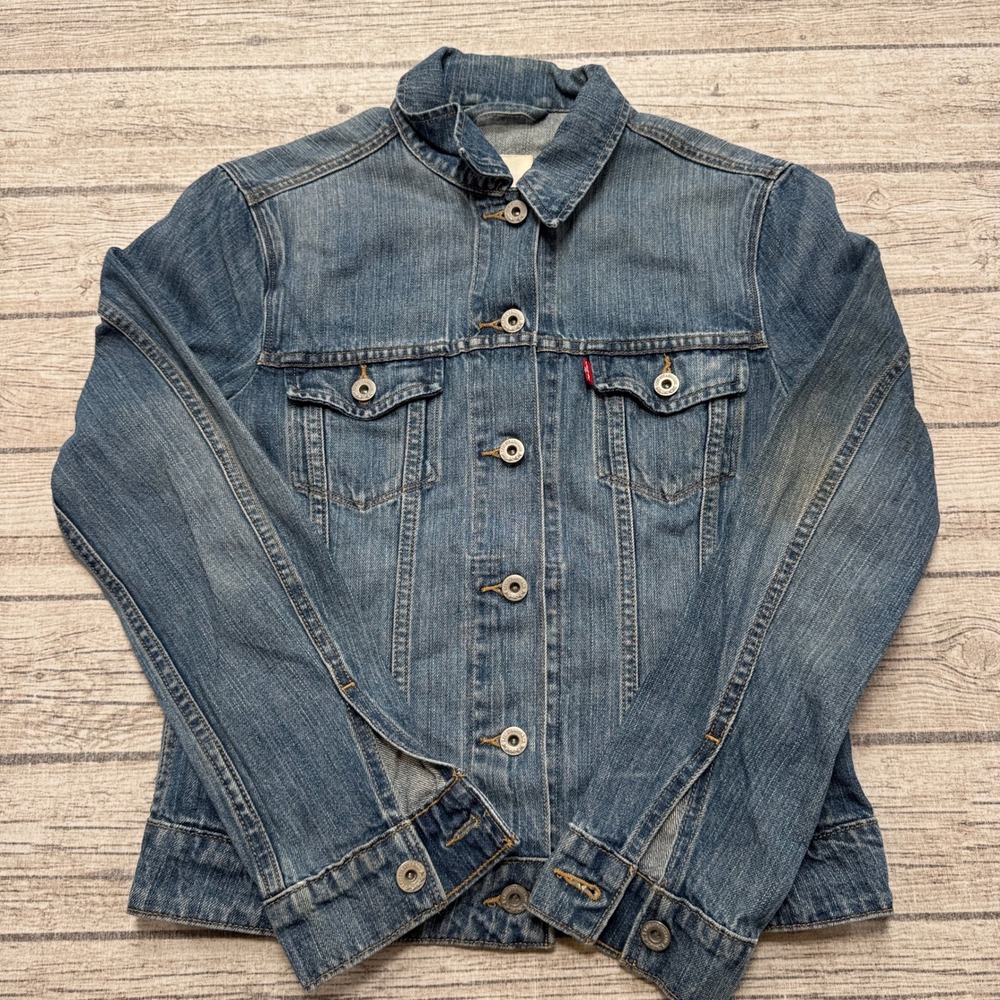 Y2K Levi's Trucker Jacket Womens Small Blue Denim Cotton Classic Western Utility